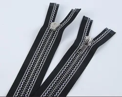 No. 5 white gold open zipper with special stripe with black background and white dots  zipper
