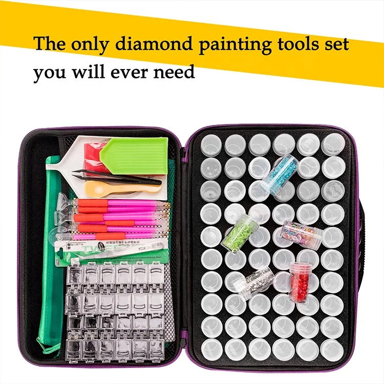 142pcs 5D Diamond Painting Tools Set 60 Slots Diamond Embroidery Box Diamond Painting Storage Case with Grids Jars Containers