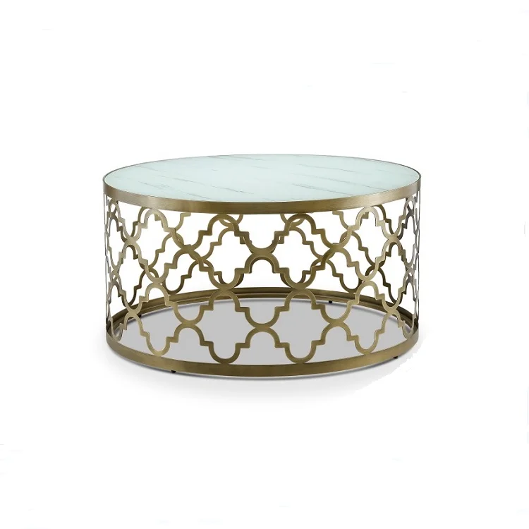 Luxury Round Coffee Table Sets Living Room Stainless Steel Metal Furniture Marble Top Glass Side Table