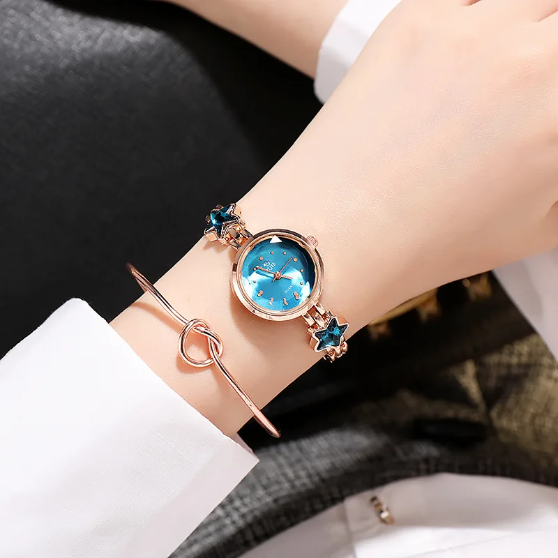 Customized Stylish Ladies Star Diamond Bracelet Watch Plating Slim Stone Alloy Quartz Movement Wrist Watches for Women
