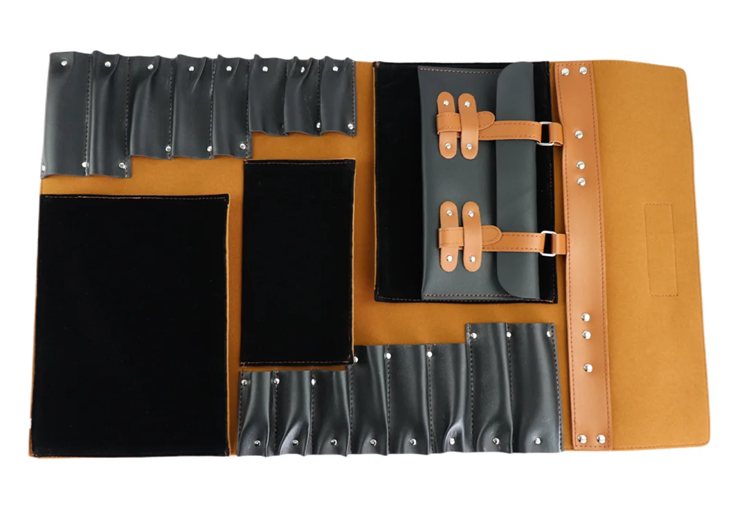 Hand-made Professional Scratch Proof Travel Large Leather Knife Roll Kitchen Knife Tool Bag