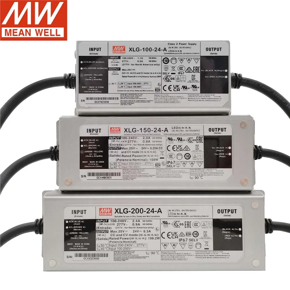Оригинальный светодиодный драйвер Meanwell серии XLG AC/DC Driver IP67, средняя скважина, Постоянный режим питания с DALI-2, гарантия 5 лет
