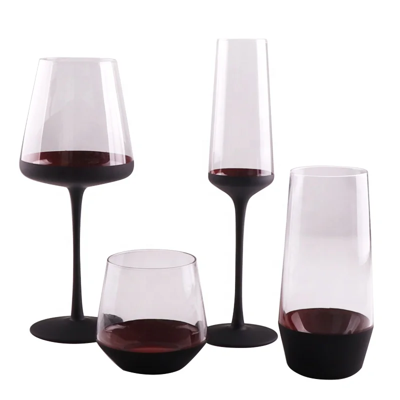 High quality Personalized Elegant Black base Glass Set Goblet Wine Glassware Set