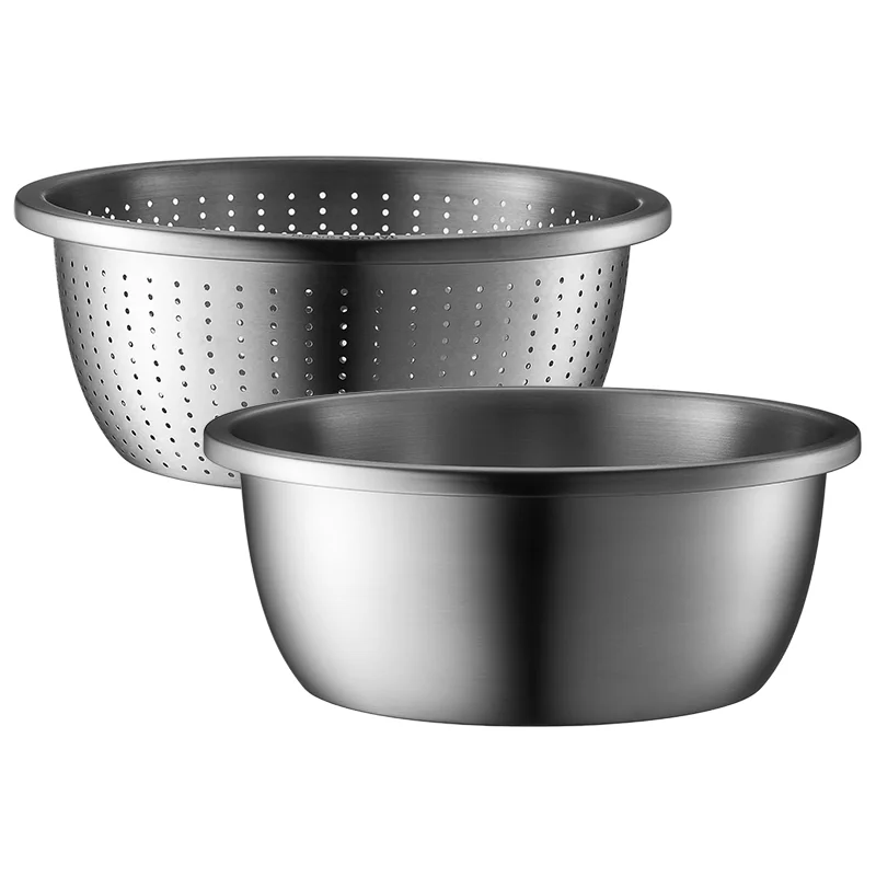 Stainless steel  Drainer Basket with Basin for Vegetable Fruits Pasta Salad Mixing Food Prep Kitchen Colander Washer Strainer
