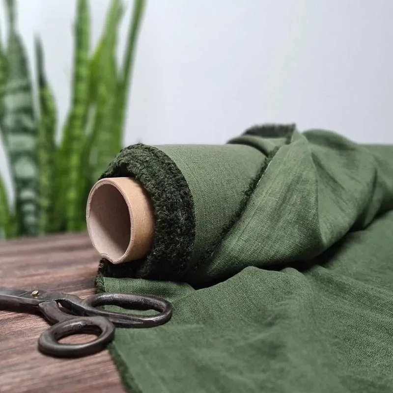 AMZ hot sale Summer flax OEKO-tex soft green linen/cotton fabric for pants