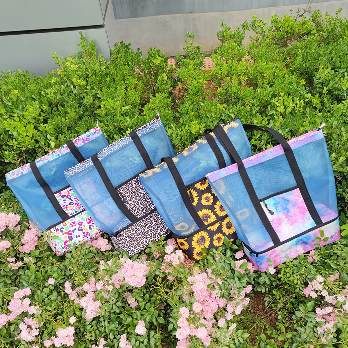 China custom ice insulated sublimation lunch picnic Beach cooler bag delivery Mesh Beach Tote Bag Detachable Beach Cooler