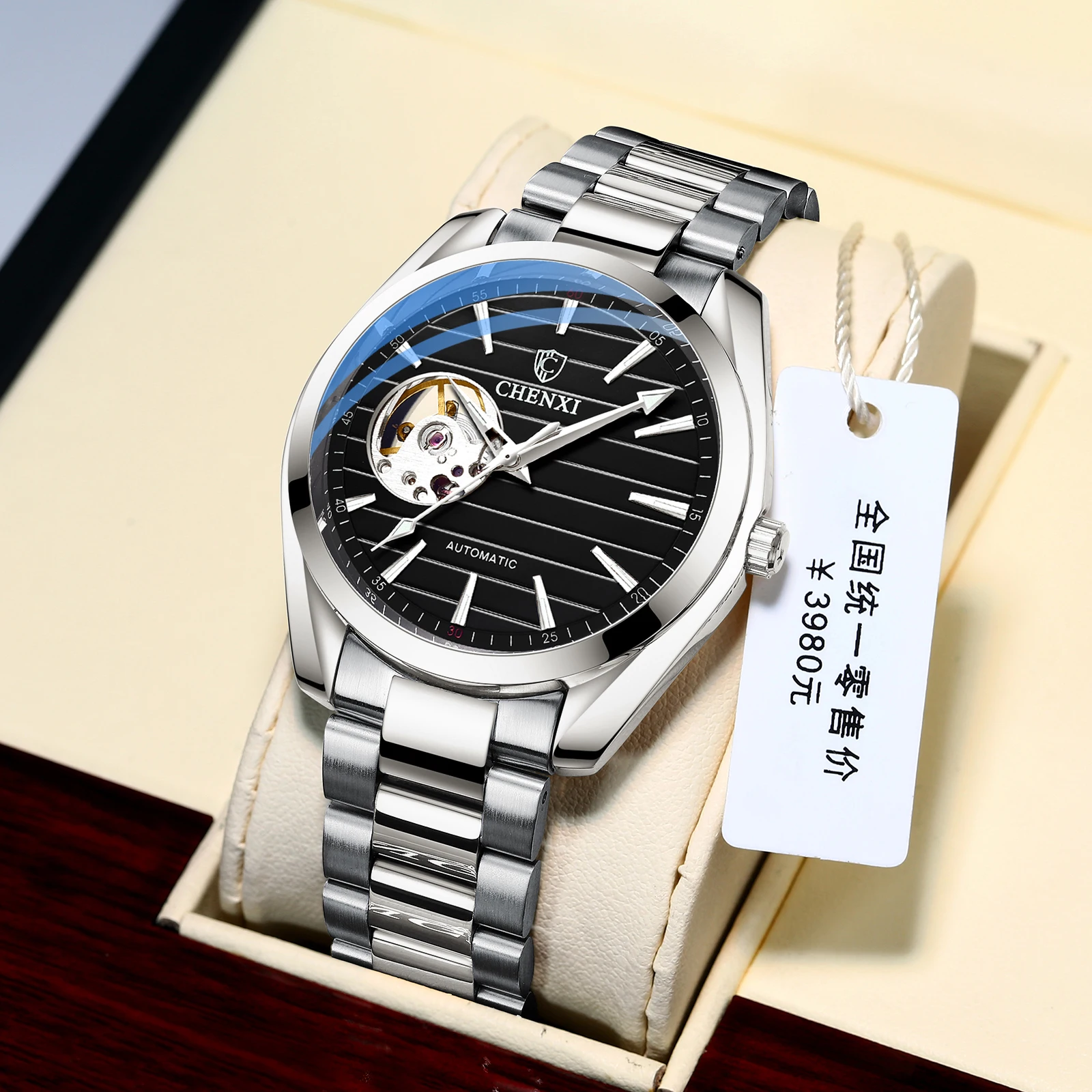 Роскошные Брендовые мужские механические часы CHENXI 8806 с турбийоном высококачественные водонепроницаемые спортивные из серебристой