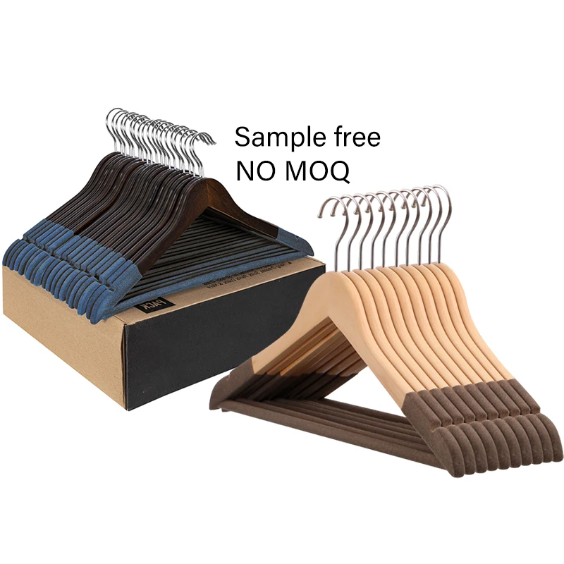 Wooden Clothes Hangers Manufacturer Clothing Store Anti-Slip Solid Wood Flocking Hanger Hotel Clothes Rack Velvet Wood Hangers