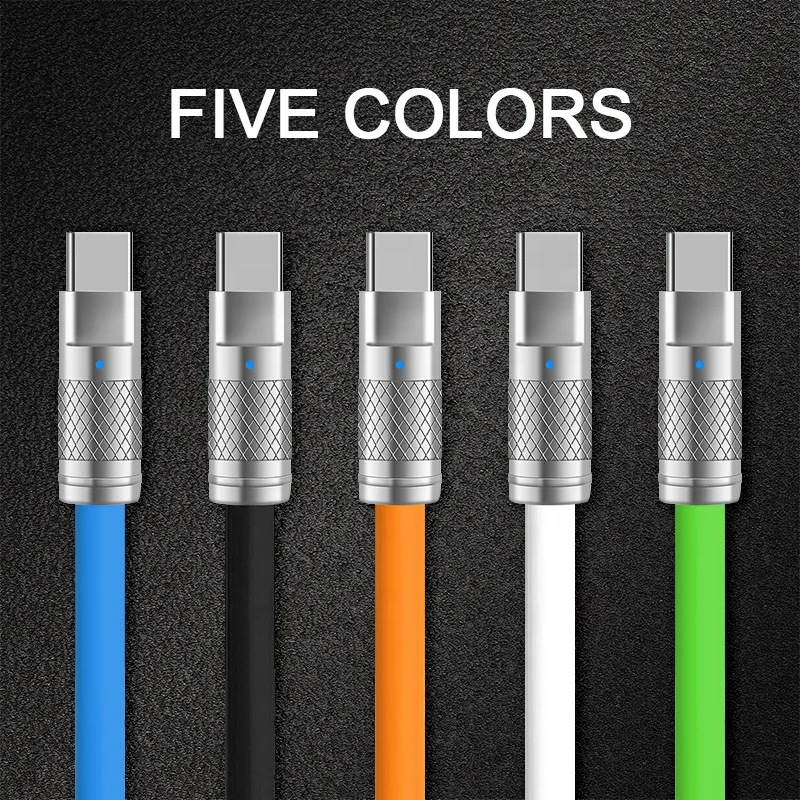 120W 6A Super Fast Charge Liquid Silicone Cable Type-C Charger Data Cable For Xiaomi Huawei Samsung Zinc USB Bold Data Line 1m
