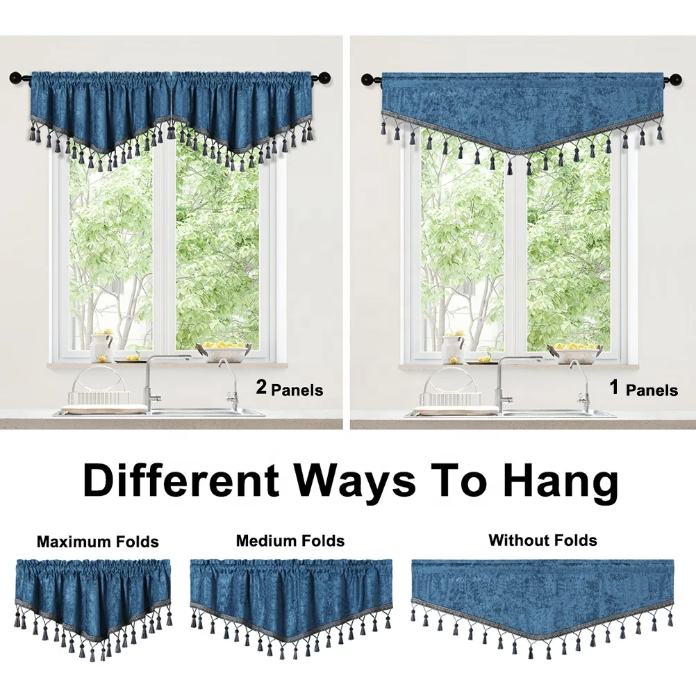 Modern Chenille Solid Curtains Fabric with Attach Valance for Living Room Window Pelmet Ready Made for Kitchen