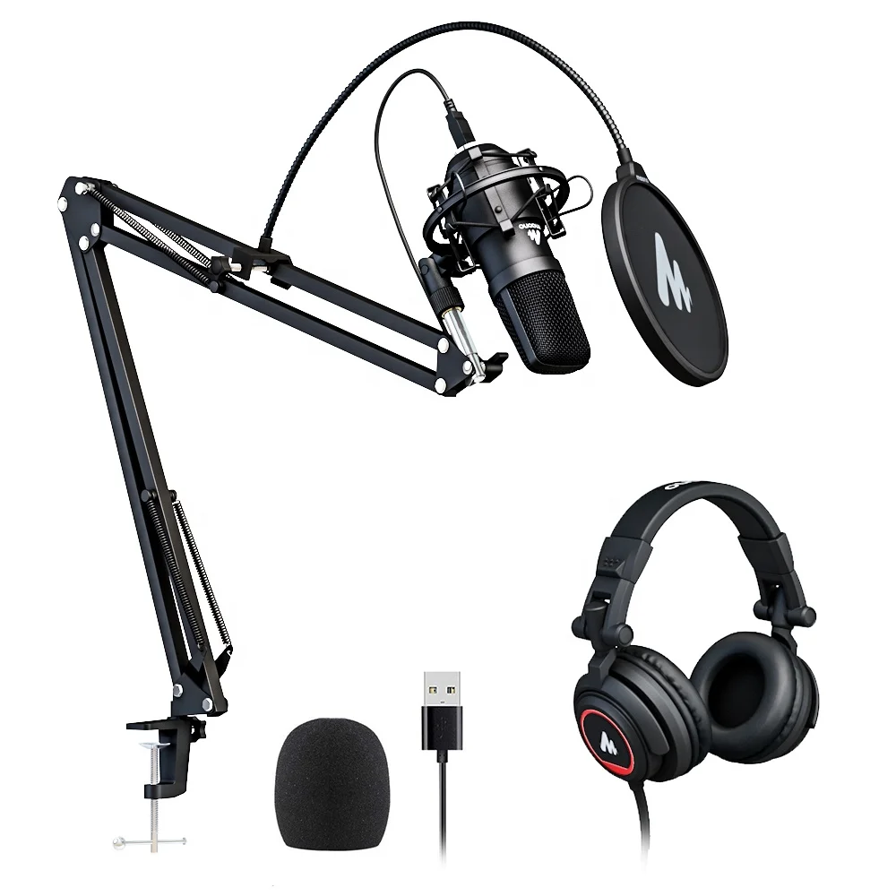 
Computer Microphone Studio Condenser Microphone Podcast Microphone With DJ Headphone With Monitor Function 