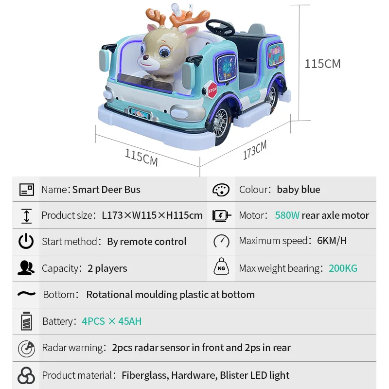 Deer Bus Mall Children Amusement Car Rear Axle Motor Big Wheels New Model Bumper Car Square Amusement Equipment