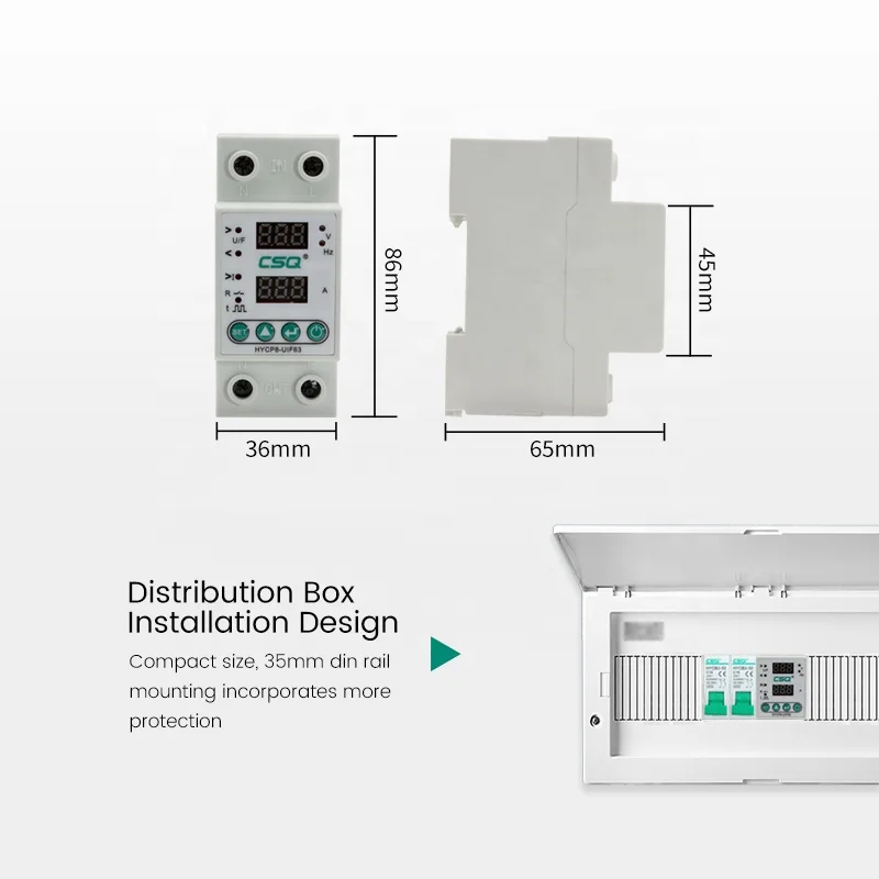 CSQ HYCP8 Digital Current Voltage Protector 25A 63A 60-300V Din rail Adjustable Over Under Voltage VA Protector