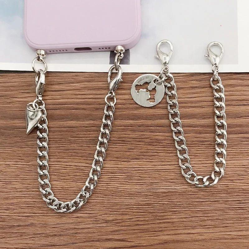 High Quality silver Metal heart shape costom cell Phone  adjustable botton chain