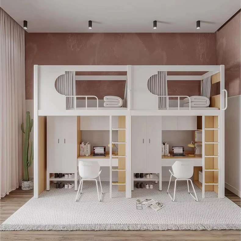 Fashion Design  Loft Bed Sturdy Metal Bunk Bed with Desk and Chair for Student Dormitories & Hostels