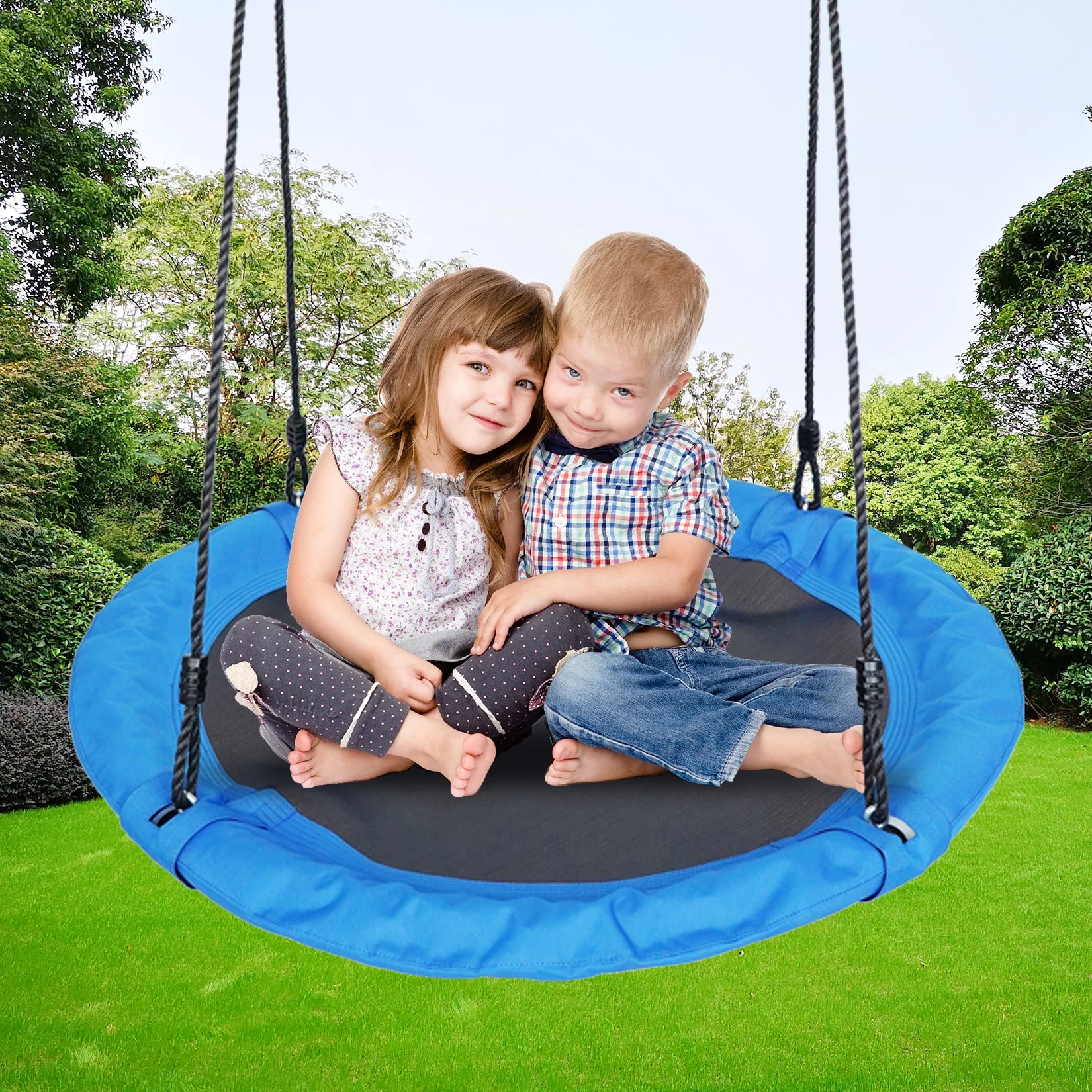 Children Garden Playground School Courtyard Adjustable Blue Hanging Rope Saucer Swing Outdoor Round Swing