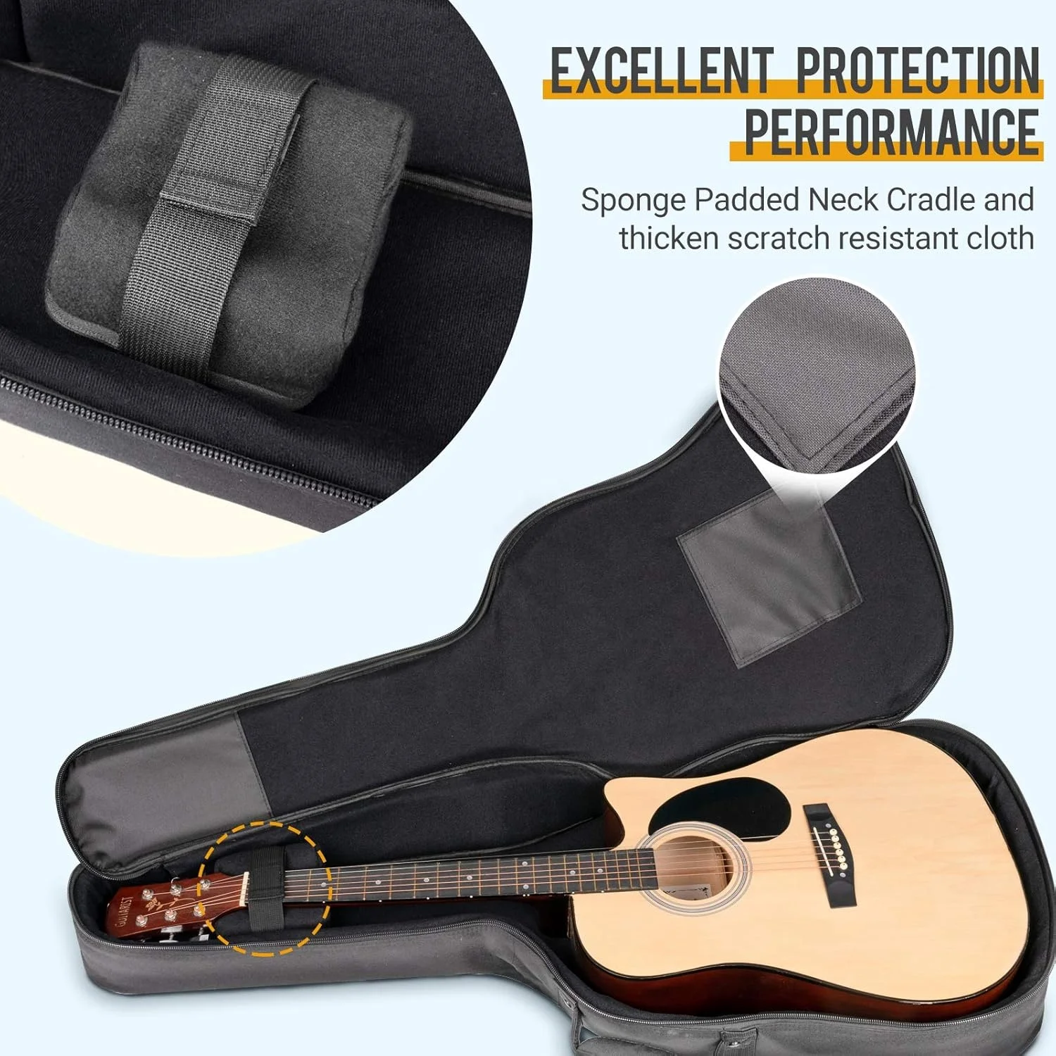 Reinforced 0.79 Thick Padded Guitar Case with Multi-pockets Neck Cradle,Back Hanger Loop for Acoustic Classical Guitars