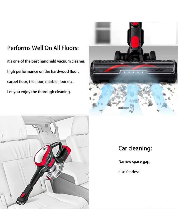 Shiny XL-618D/8 Wireless Manual Vacuum Cleaner Home 25000pa Led Lighting Cyclone Filter for vacuum cleaner
