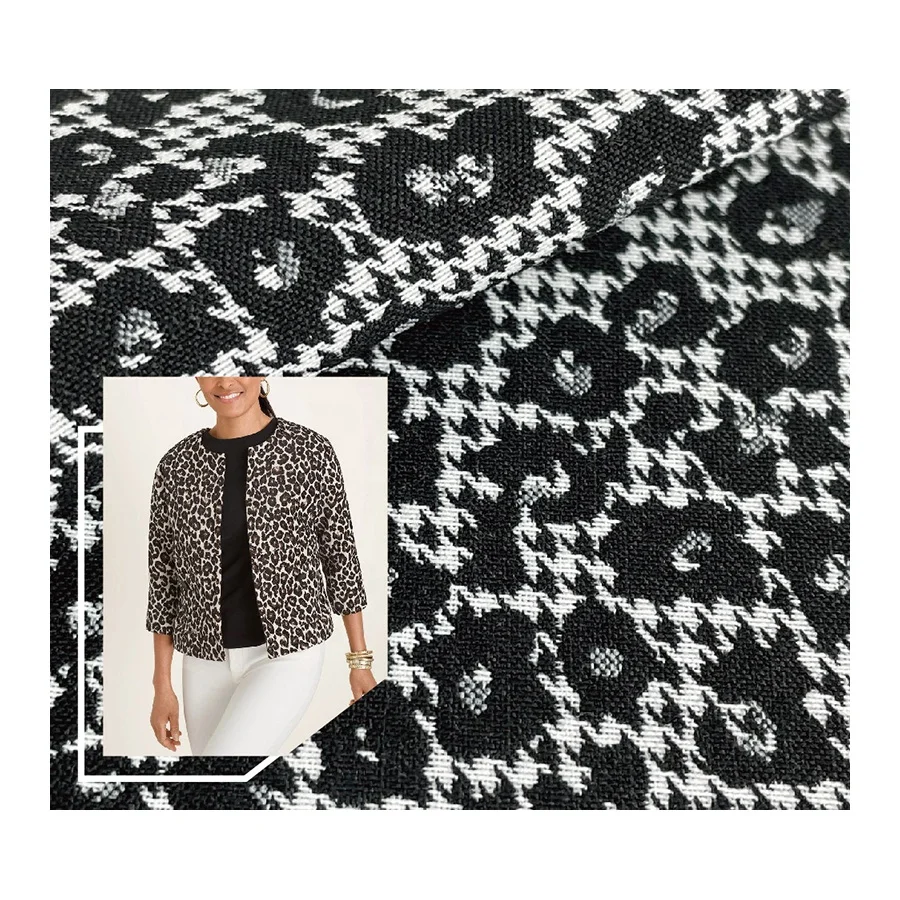 Repreve доступен Леопардовый на гусиную лапку 245 г поли переработанный полиэфир нейлон спандекс основа стрейч жаккард для платья