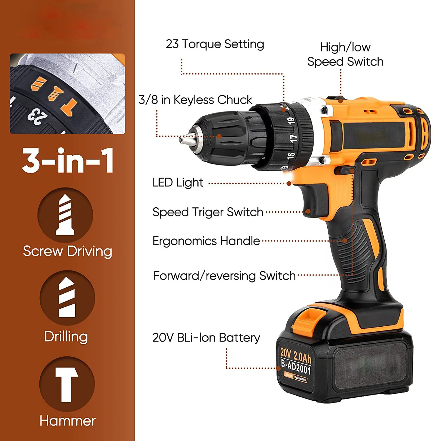 cordless drill machine impact drive power tools drill kit cordless power drill set