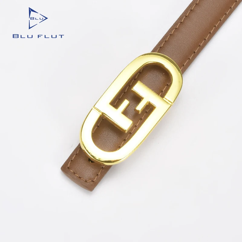 Blu Flut luxury leather belts custom logo alloy buckle belts for lady girls slim belt