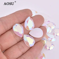 AOSU 13*18mm Acrylic Drop Stones Aquamarine AB Flatback Strass Neon Non Hotfix Crystals For Craft