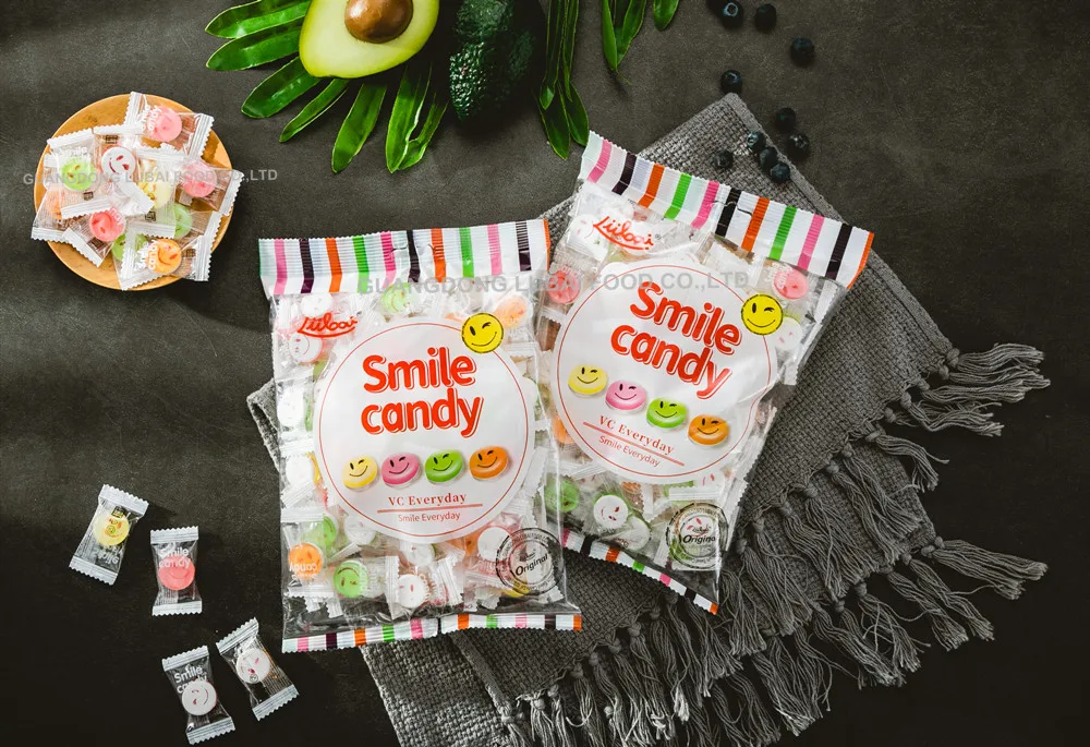 OEM Hot Sale 2 in 1 Sweet Smile Face design pressed Hard Candy