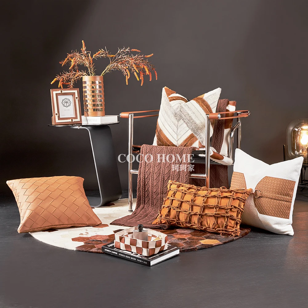 Роскошный дизайн ручной вязки Кожаная подушка замшевая ткань вязаная наволочка для дивана дома
