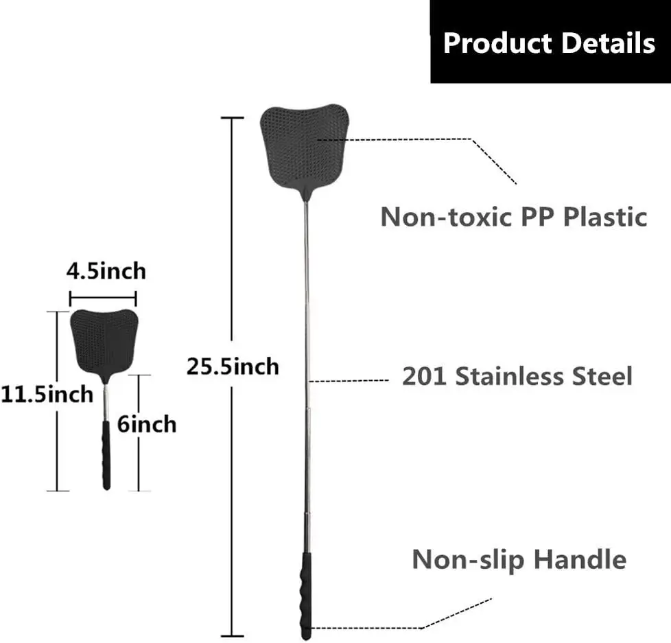 Foxany Telescopic Fly Swatters, Durable Plastic Swatter Heavy Duty Set, swatter with Stainless Steel Handle for Indoor\/Outdoor\