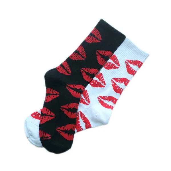 Fashion Cute Long Crew Sock Of Red Lip Kiss Pattern For Men Women Skate Hiphop Fixed Gear Black And Sox