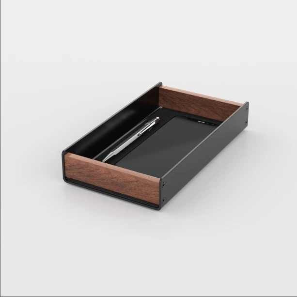 HPERGO Large Capacity Environmental Home Office Textured Walnut Wood Desktop Drawer Organiser Stationery Storage Box