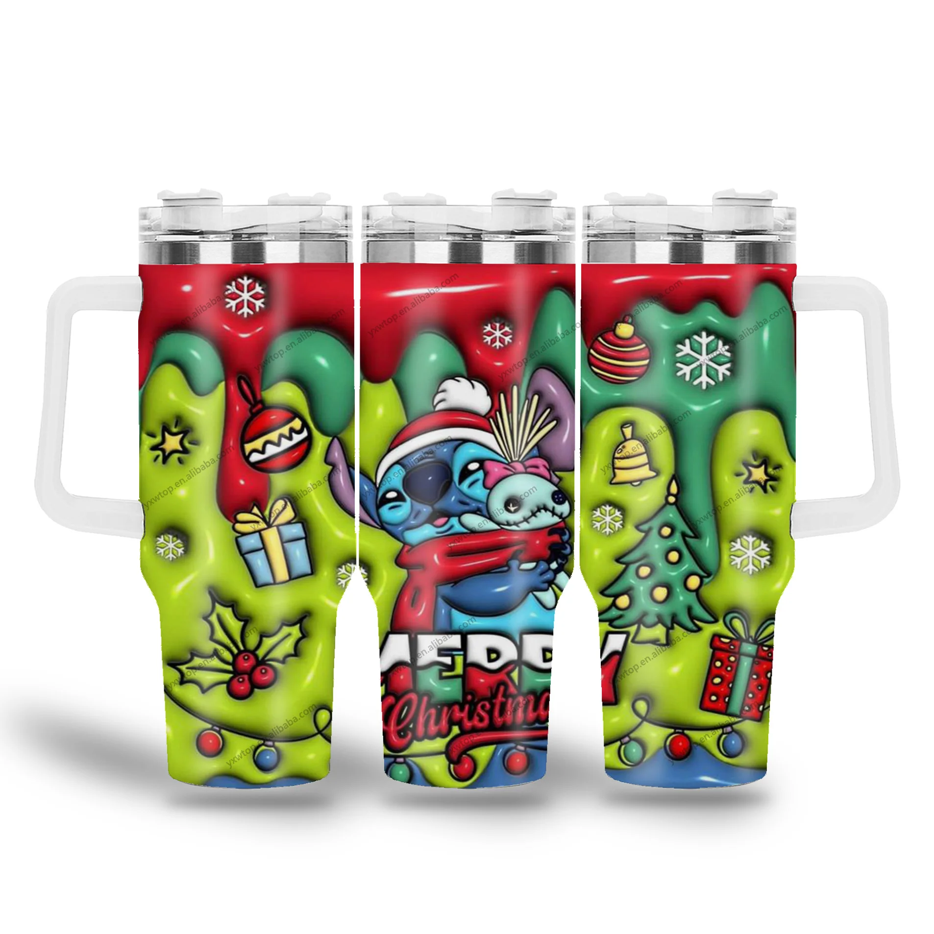 custom 3d Grinh Christmas Cartoon Green Friends Mode On Dancing Stainless Steel 40oz Vacuum Insulated Tumbler iced Coffee Cup