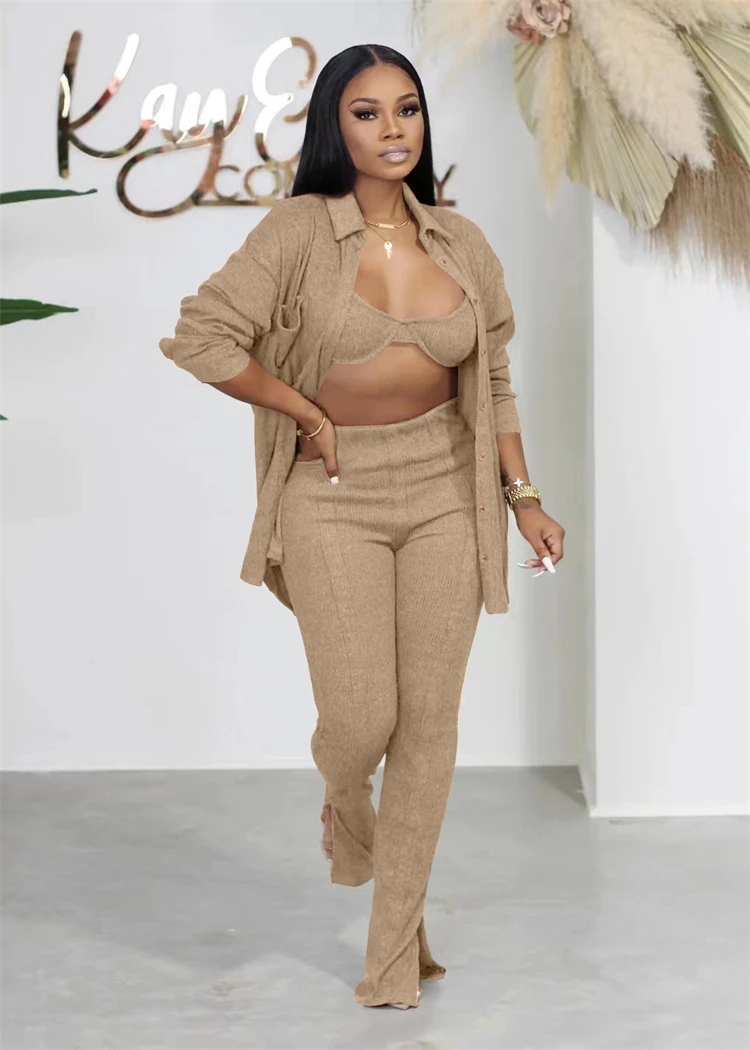Boutique Ladies 3PCS Outfits Solid Loungewear Plush Autumn Plus Size Women Three Piece Set
