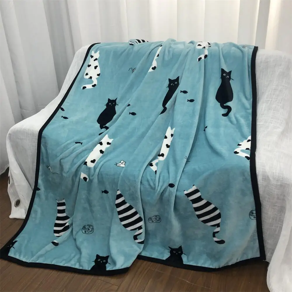 A81320  Soft Polyester  Cozy  Ultra-Plush Cat Pattern Designer Microfiber Flannel Fleece Blanket