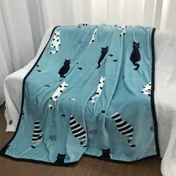 A81320  Soft Polyester  Cozy  Ultra-Plush Cat Pattern Designer Microfiber Flannel Fleece Blanket
