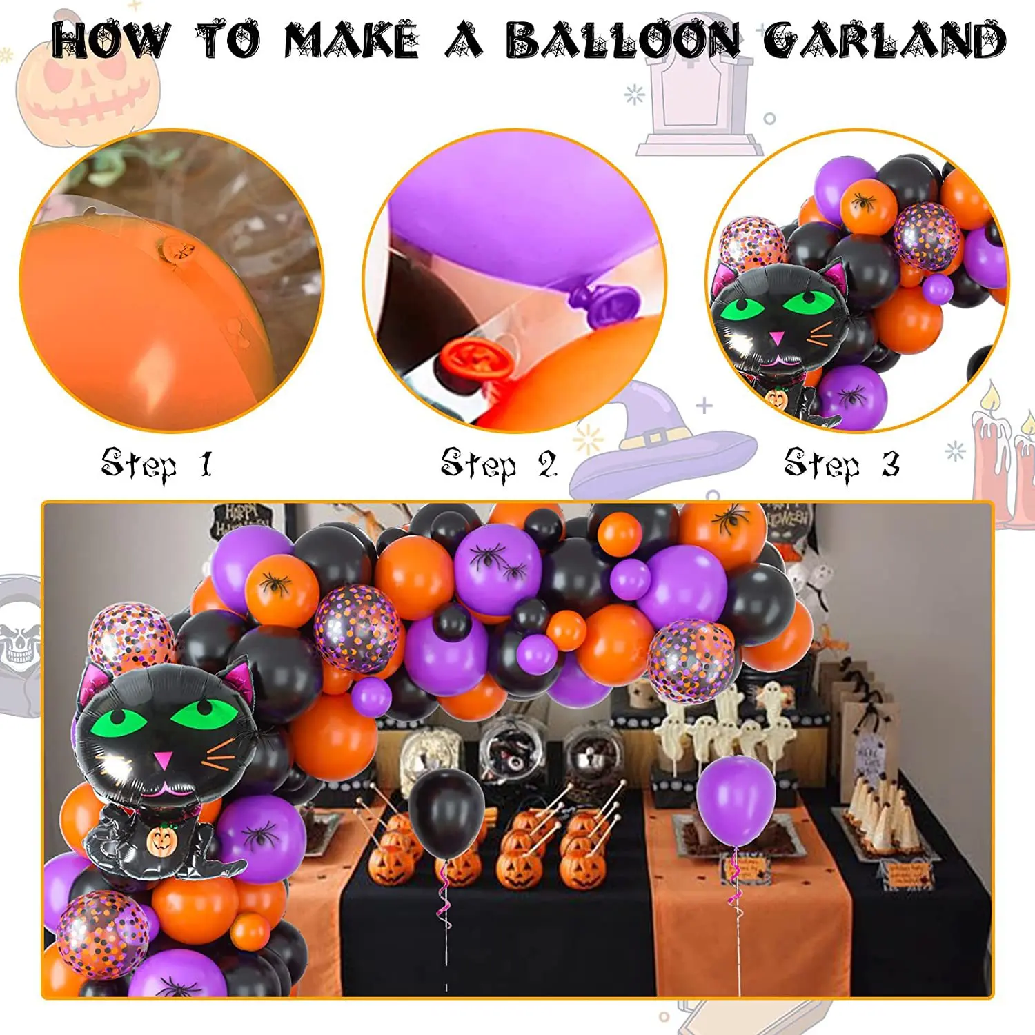 Halloween Balloon Garland Arch Set Bat Spider Halloween Balloon set Holiday Balloon Decoration Supplies