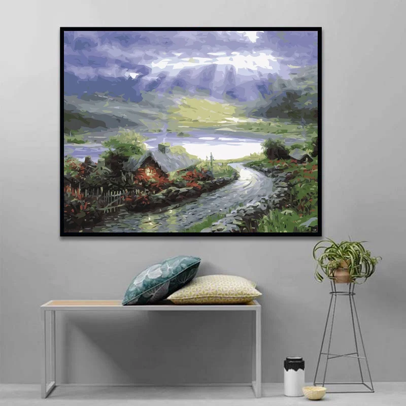 Картина по номерам, картина маслом, хижина Яманака, пейзаж «сделай сам», декоративные цифровые картины, рисование самостоятельно на холсте