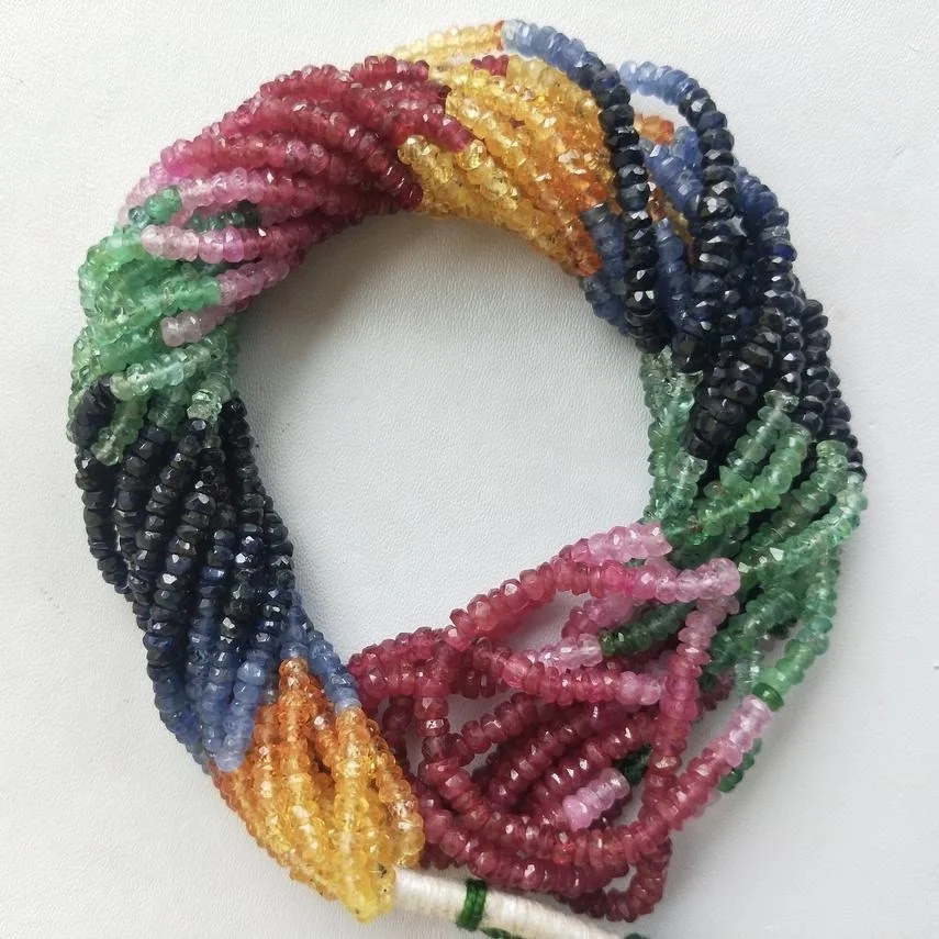 Finest Quality Multi Sapphire Ruby Emerald Faceted Rondelle Gemstone Beads Strand At Wholesale Price From Manufacturer Supplier