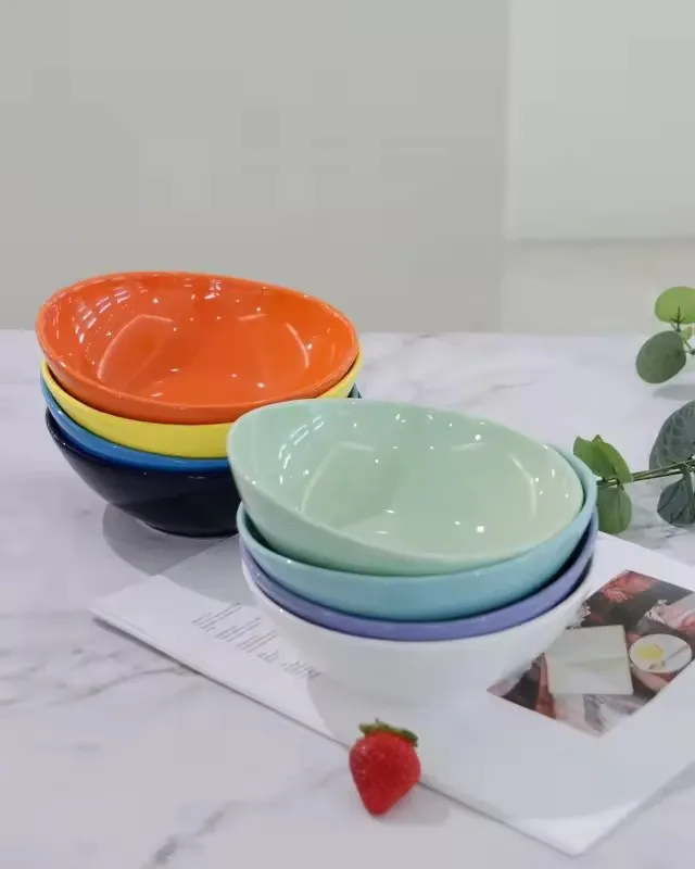 Round Colored Nordic Modern Home Restaurant Use Ceramic Serving Bowls Multi-colored Glossy Glaze Ceramic Salad Bowl