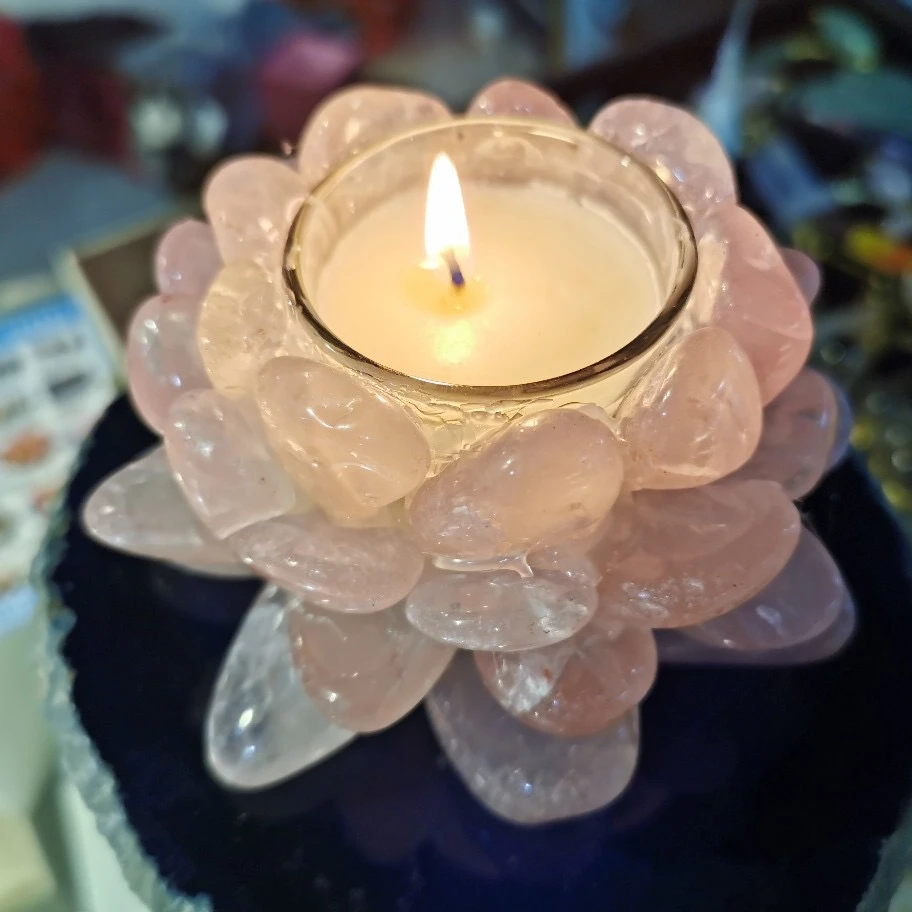 Hot selling natural rose quartz polished candle holder flower candle holder for home decoration