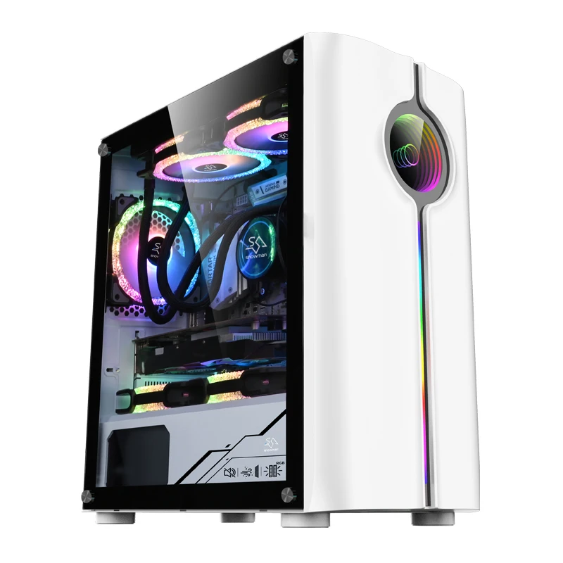 SNOWMAN Amazing Design Gaming Case Computer MATX Mini ITX Mid Tower PC Tempered Glass Plate Chassis White Desktop Cabinet Case