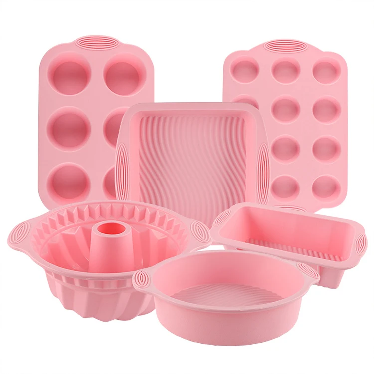 Set of 6 Pink Cake Baking Set  BPA free Cake Baking  Tools Cake Mold Pan  Silicone bakeware set