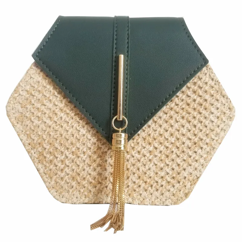 
Hexagon Mulit Style Straw+leather Handbag Women Rattan Bag Handmade 