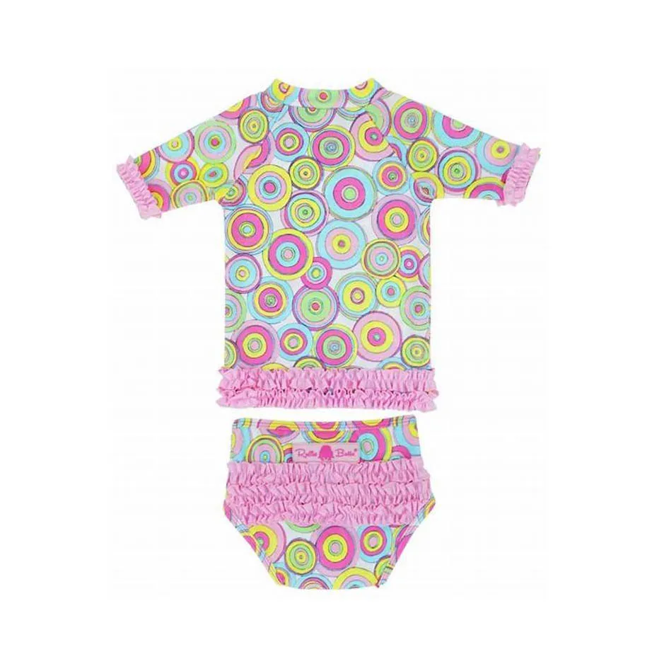 No moq OEKO-TEX CLASS 1 GRS FAMA BSCI Licensing swim set swimsuit baby girl sunsuit rash guard toddler ruffled hem