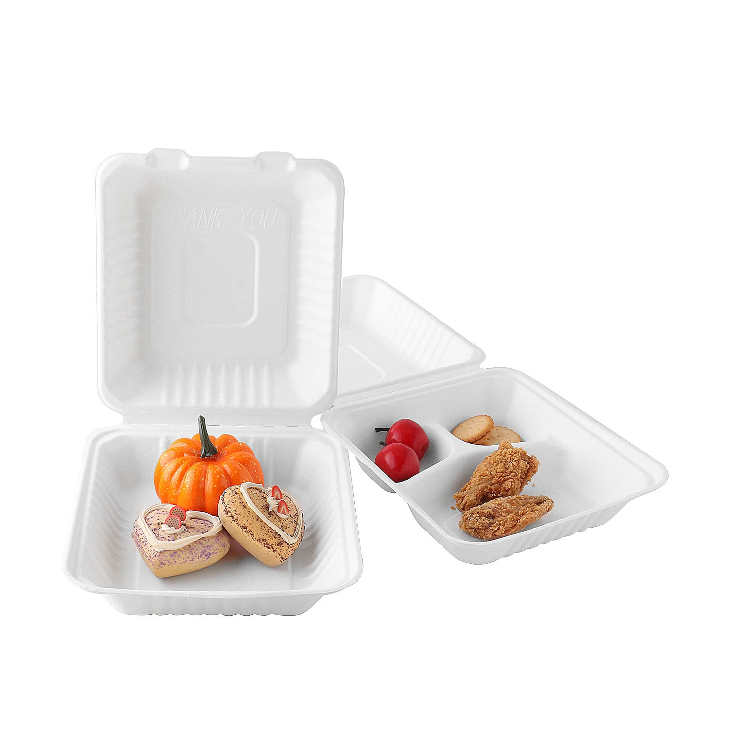 eco friendly product biodegradable disposable tableware bagasse clamshell box hinged food container sugarcane box