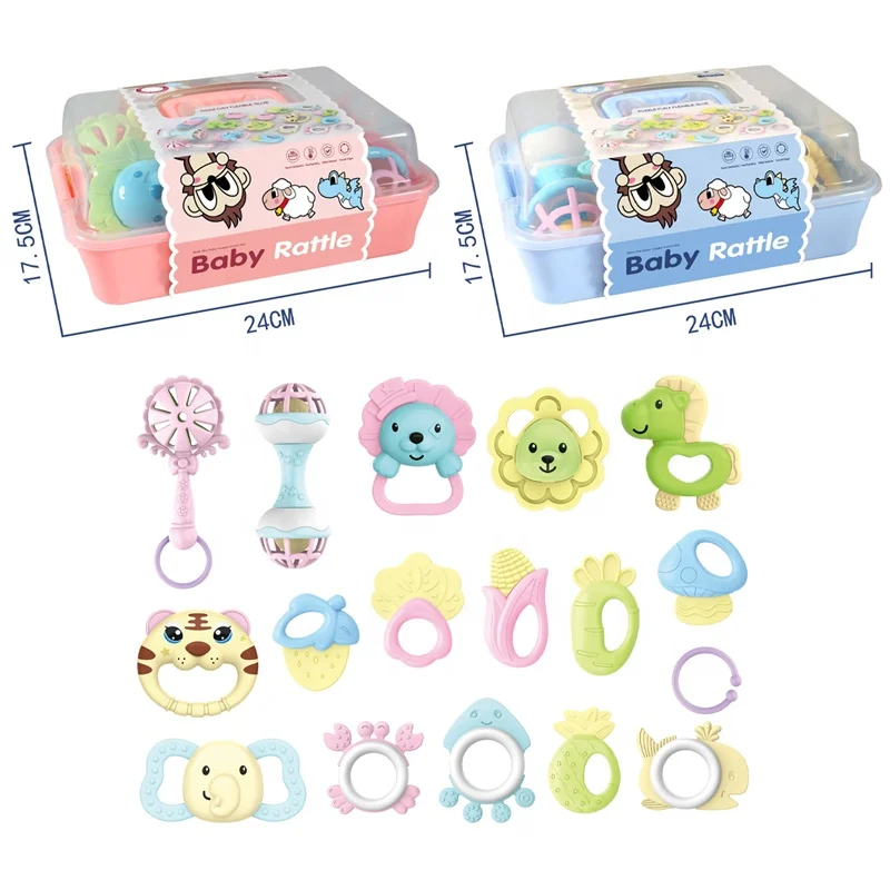 new born rattles teether cute plastic baby toy rattle Storage box 16 piece set