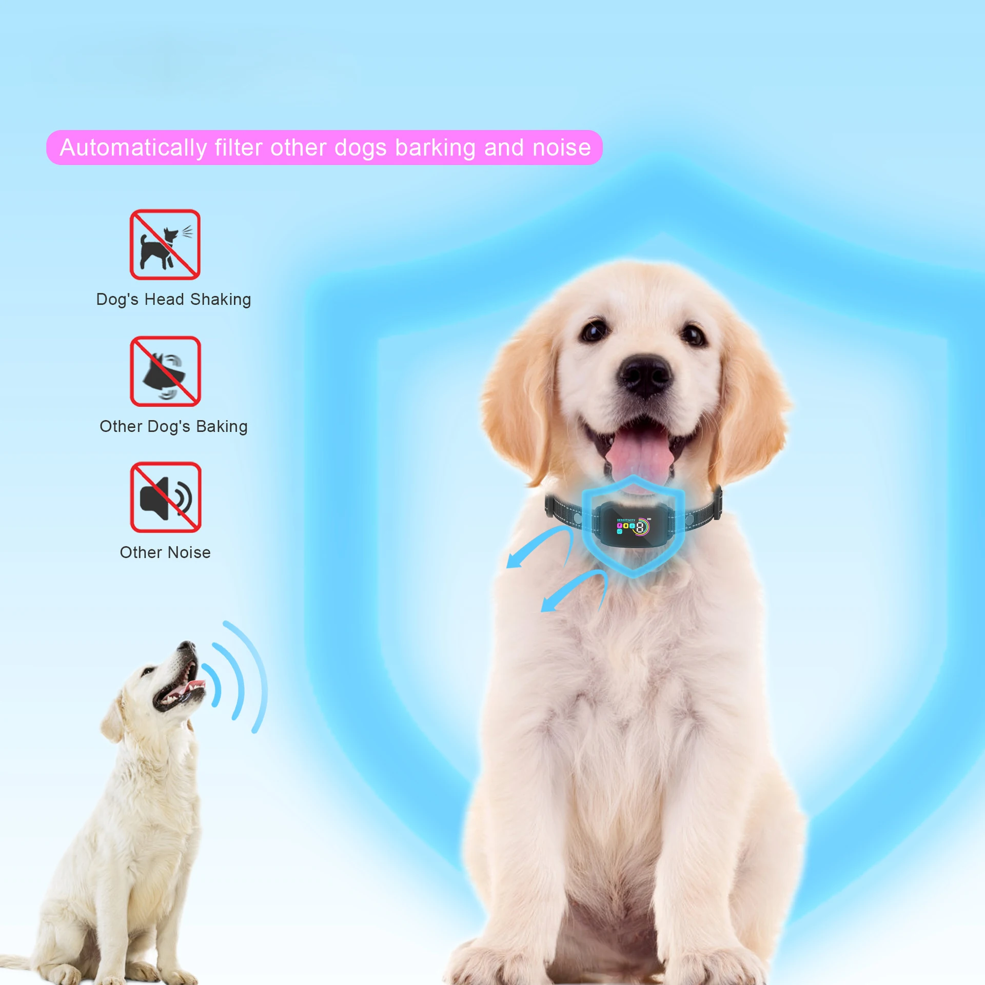 New Smart Automatic Anti Barking Dog Collar HD Digital Display IP67 Waterproof Dog Rechargeable Bark Stop Collar