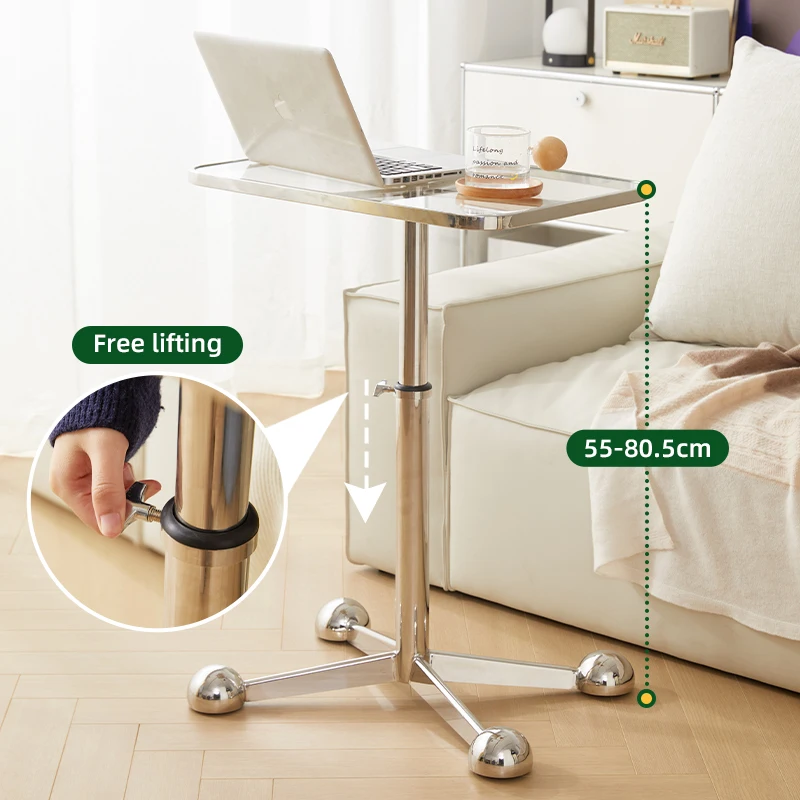 Nordic tempered glass stainless steel lifting coffee table modern simple small apartment movable sofa side table