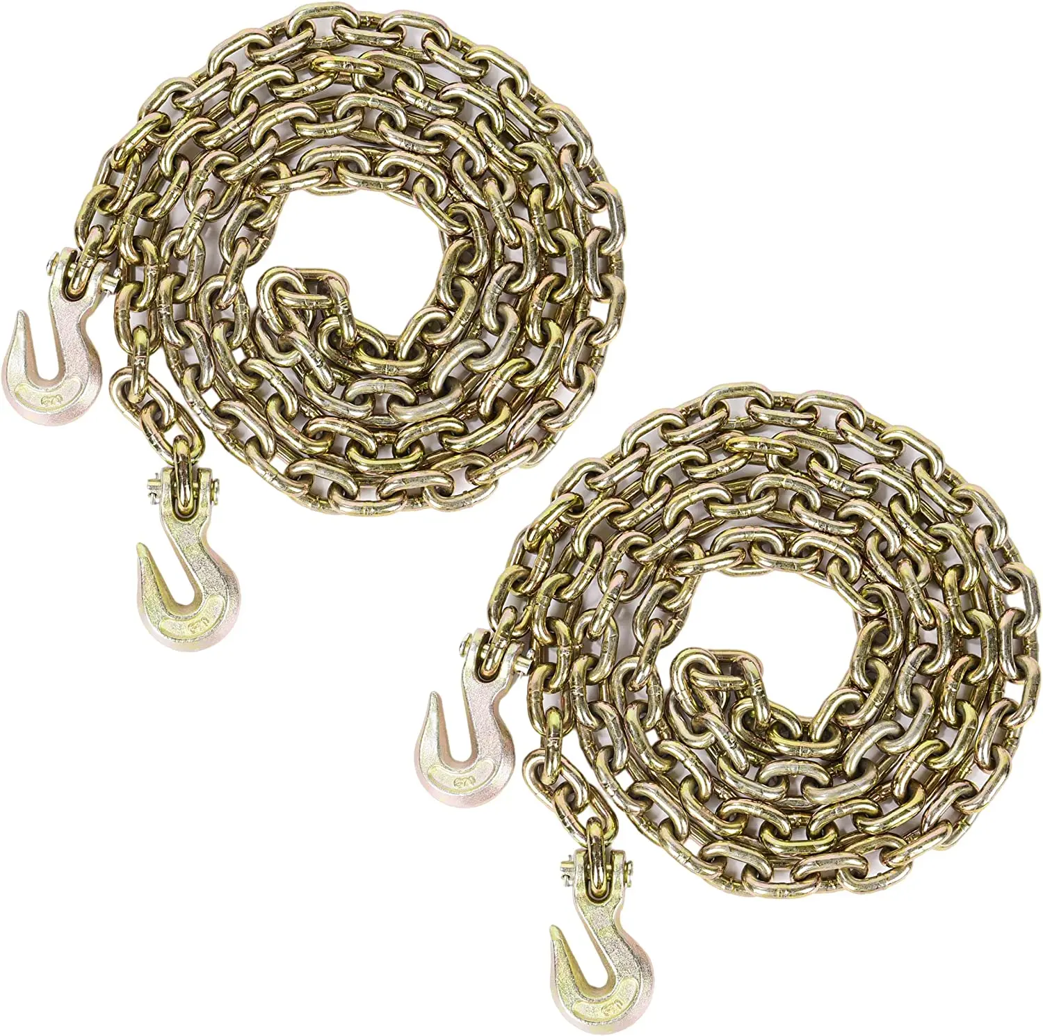 Transport Welded Linked Chain with Clevis Grab Hooks Yellow Zinc Plated 5/16' x 20 Foot Load Chain