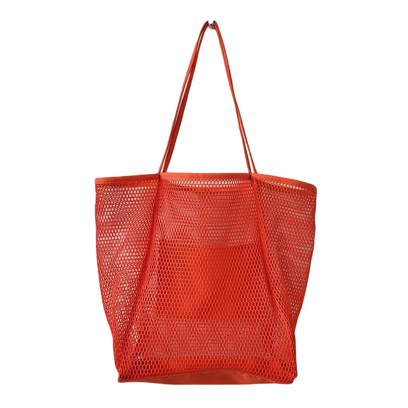 Fashion Mesh Beach Tote Bag Outdoor Polyester Women foldable Shoulder Handbag Custom Beach Tote Bags